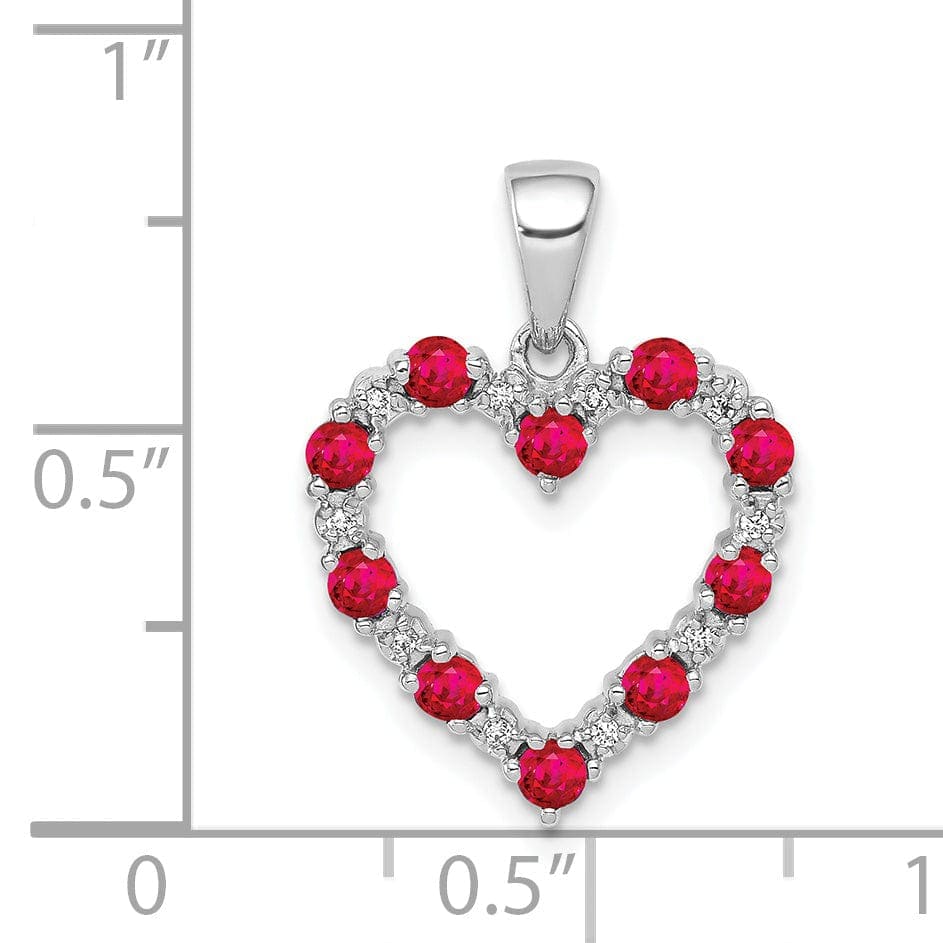 Lovely Rita's Pendants & Charms 14k White Gold Polished Finish Open Back 0.03-CT Diamond & 0.39-CT Ruby Heart Shape Design Charm Pendant