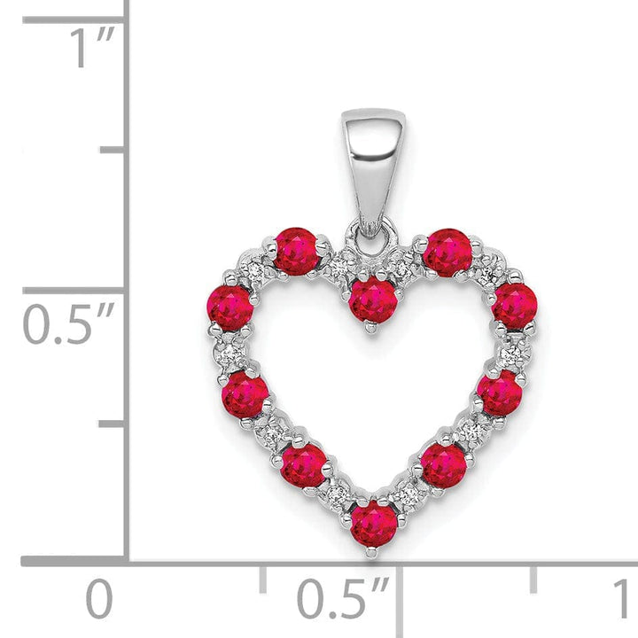 Lovely Rita's Pendants & Charms 14k White Gold Polished Finish Open Back 0.03-CT Diamond & 0.39-CT Ruby Heart Shape Design Charm Pendant