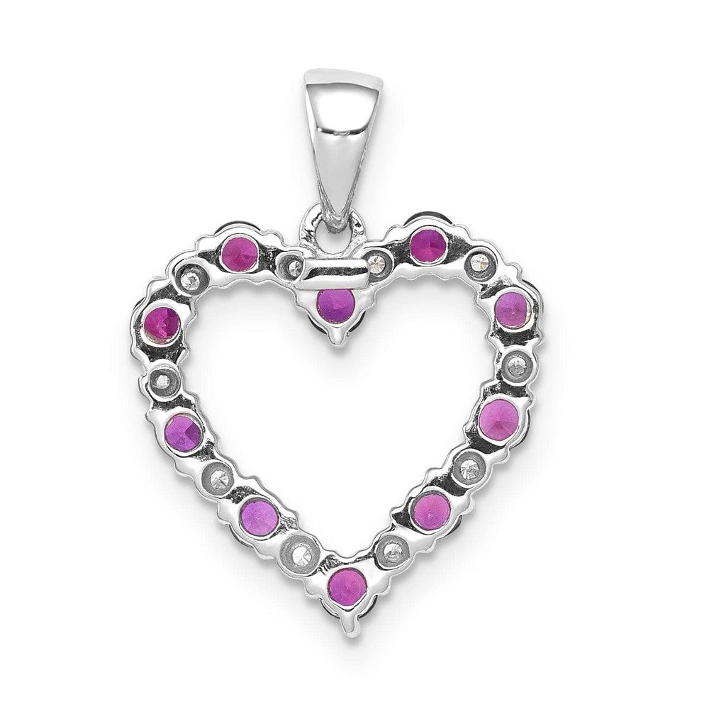 Lovely Rita's Pendants & Charms 14k White Gold Polished Finish Open Back 0.03-CT Diamond & 0.39-CT Ruby Heart Shape Design Charm Pendant