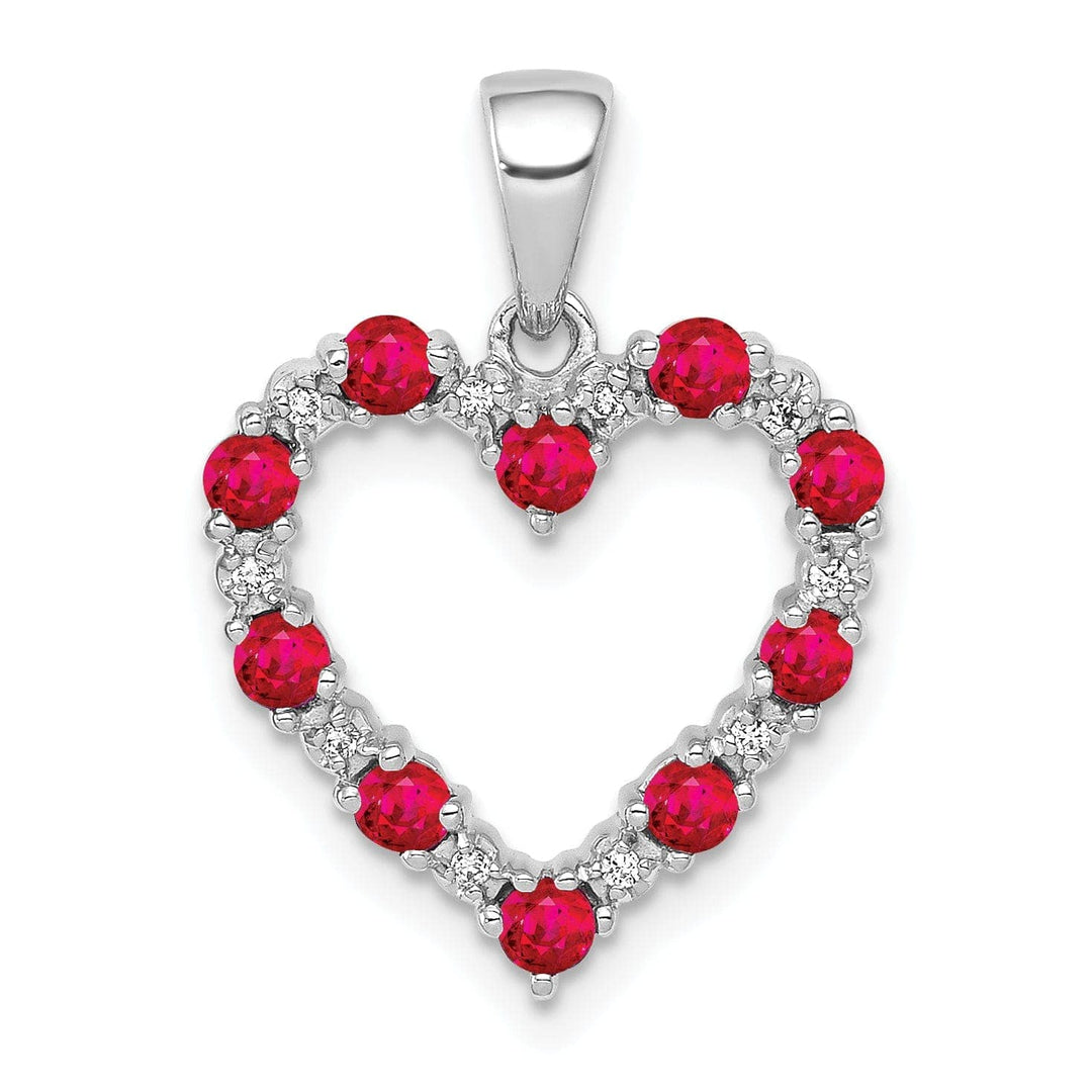 Lovely Rita's Pendants & Charms 14k White Gold Polished Finish Open Back 0.03-CT Diamond & 0.39-CT Ruby Heart Shape Design Charm Pendant