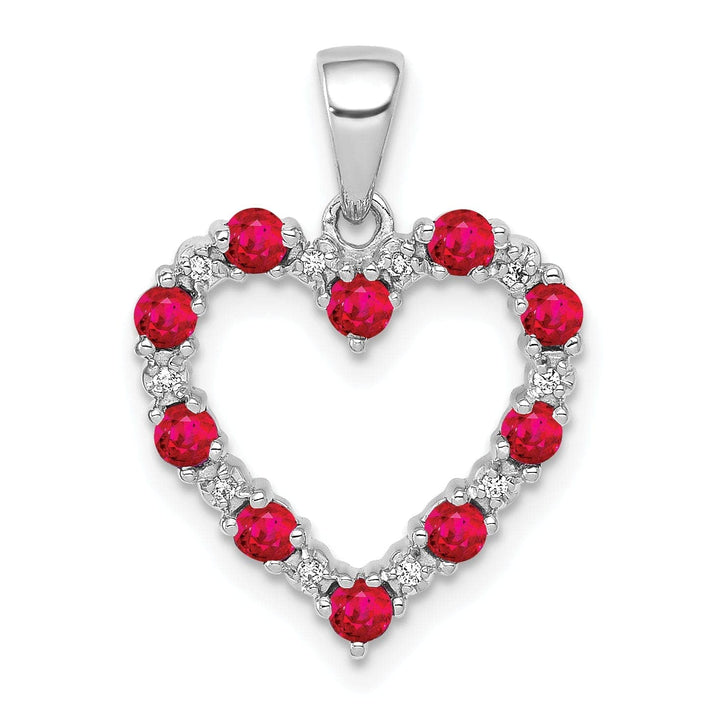 Lovely Rita's Pendants & Charms 14k White Gold Polished Finish Open Back 0.03-CT Diamond & 0.39-CT Ruby Heart Shape Design Charm Pendant