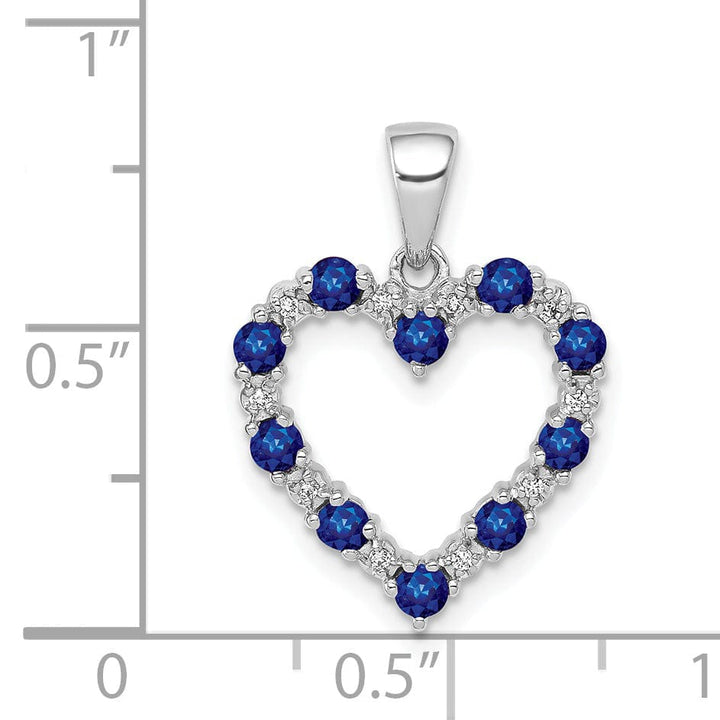 Lovely Rita's Pendants & Charms 14k White Gold Polished Finish Open Back 0.03-CT Diamond & 0.41-CT Sapphire Heart Shape Design Charm Pendant