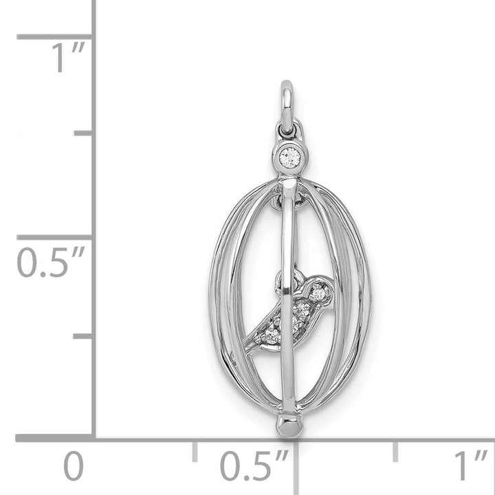 Lovely Rita's Pendants & Charms 14k White Gold Polished Finish Open Back 0.032CT Diamond 3-Dimensional Bird in Cage Design Charm Pendant