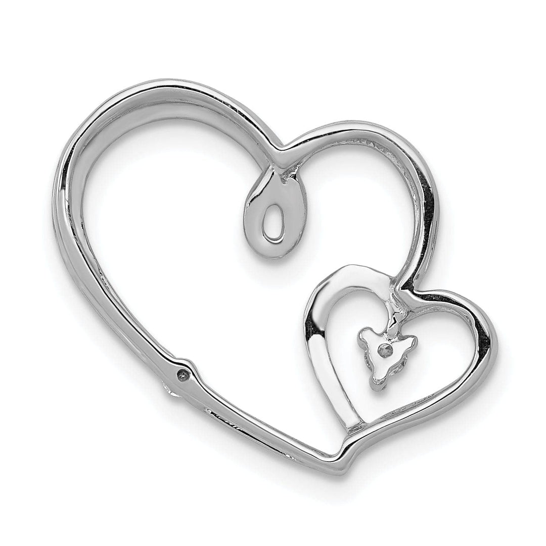 Lovely Rita's Pendants & Charms 14k White Gold Polished Finish Open Back 0.035-CT Diamond Double Hearts with Loop Design Chain Slide Pendant