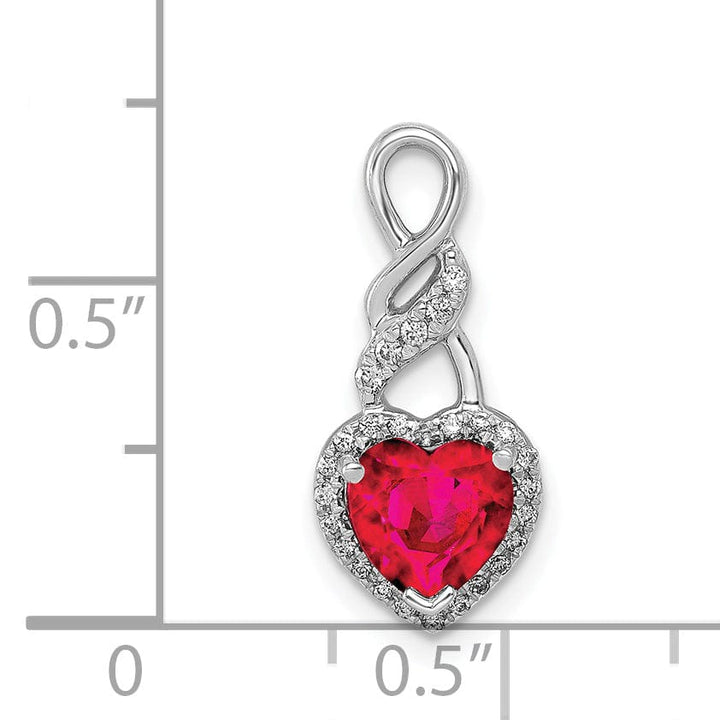 Lovely Rita's Pendants & Charms 14k White Gold Polished Finish Open Back 0.076-CT Diamond & 0.98-CT Ruby Heart Fancy Design Chain Slide Pendant