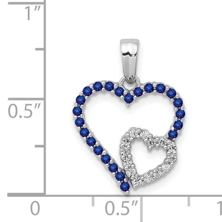 Lovely Rita's Pendants & Charms 14k White Gold Polished Finish Open Back 0.112-CT Diamond & 0.3-CT Sapphire Stones Double Heart in Heart Design Charm Pendant