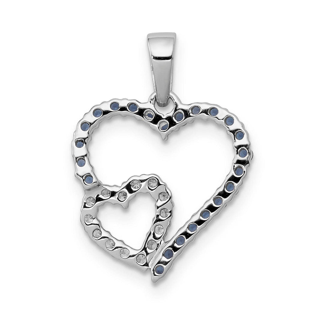 Lovely Rita's Pendants & Charms 14k White Gold Polished Finish Open Back 0.112-CT Diamond & 0.3-CT Sapphire Stones Double Heart in Heart Design Charm Pendant