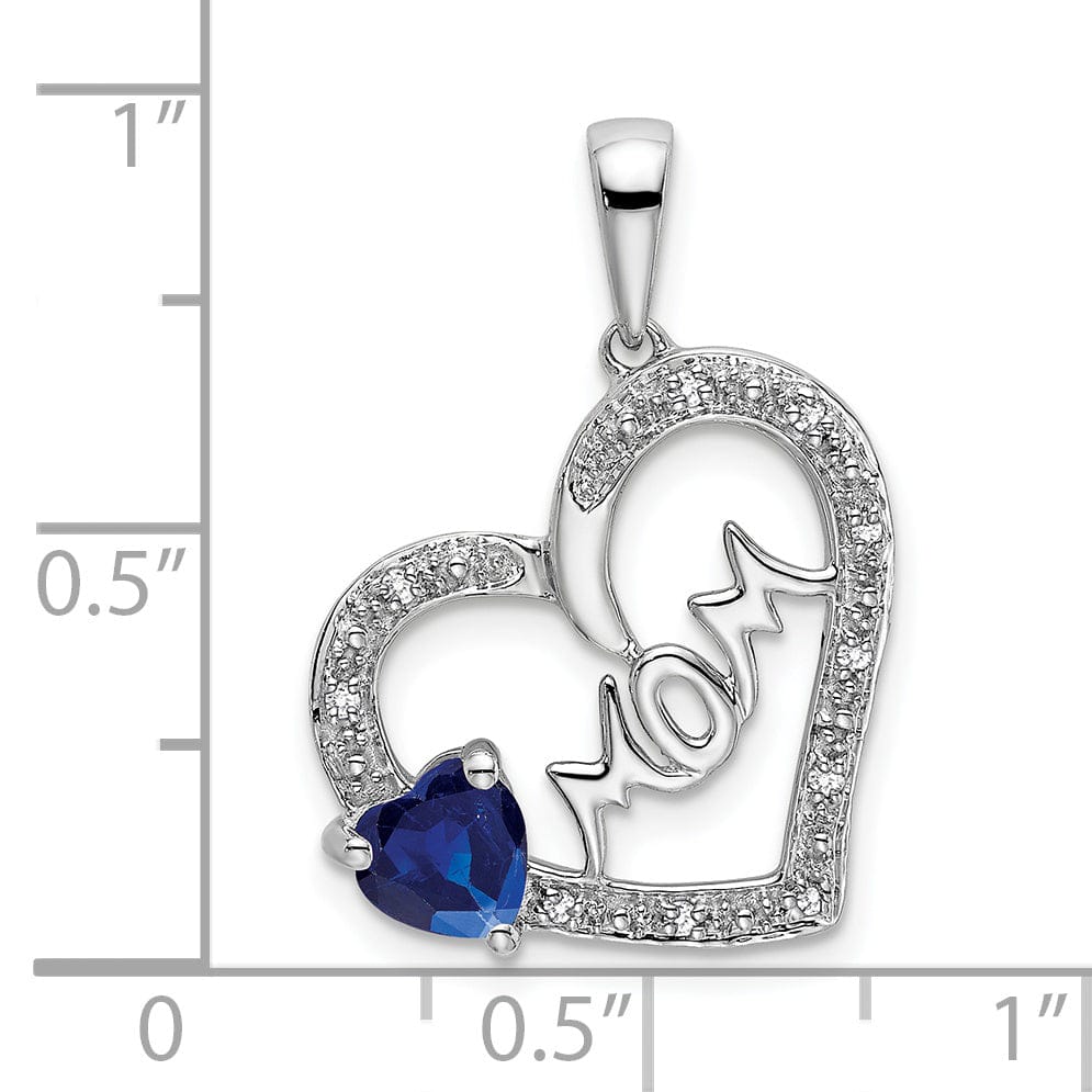 Lovely Rita's Pendants & Charms 14k White Gold Polished Finish Open Back 0.575-CT Sapphire & 0.05-CT Diamond MOM Stone in Heart Design Charm Pendant
