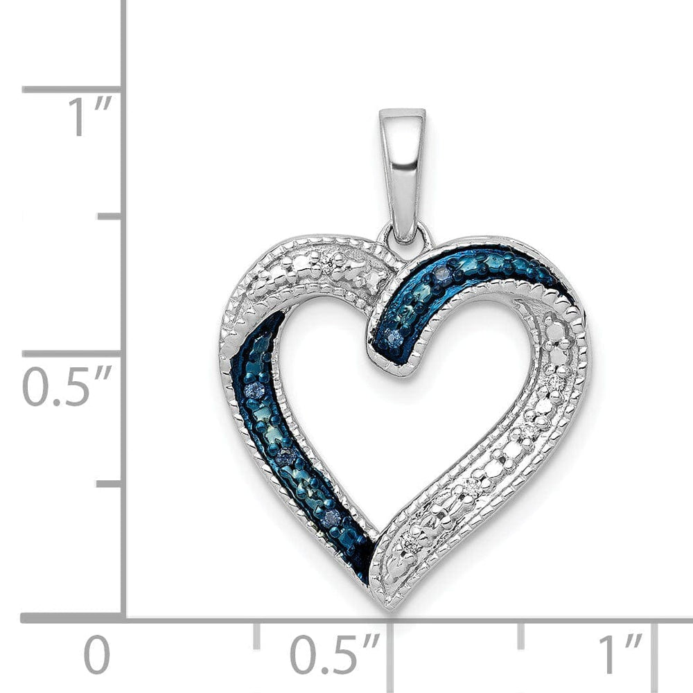 Lovely Rita's Pendants & Charms 14k White Gold Polished Finish Open Back 1/20-CT Blue & White Diamond Heart Design Charm Pendant