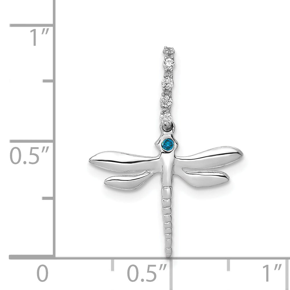Lovely Rita's Pendants & Charms 14k White Gold Polished Finish Open Back Blue and White 0.062CT Diamond Dragonfly Design Pendant