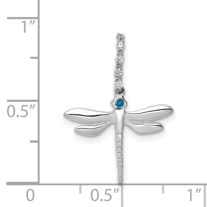 Lovely Rita's Pendants & Charms 14k White Gold Polished Finish Open Back Blue and White 0.062CT Diamond Dragonfly Design Pendant