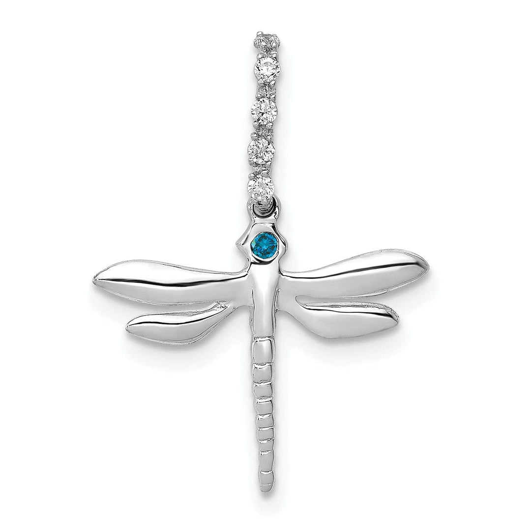 Lovely Rita's Pendants & Charms 14k White Gold Polished Finish Open Back Blue and White 0.062CT Diamond Dragonfly Design Pendant