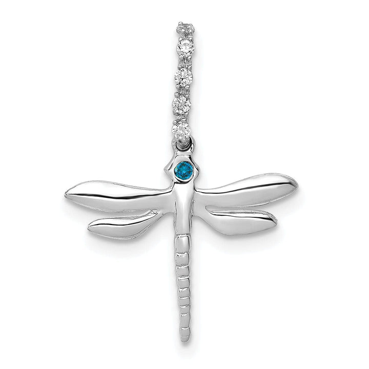 Lovely Rita's Pendants & Charms 14k White Gold Polished Finish Open Back Blue and White 0.062CT Diamond Dragonfly Design Pendant