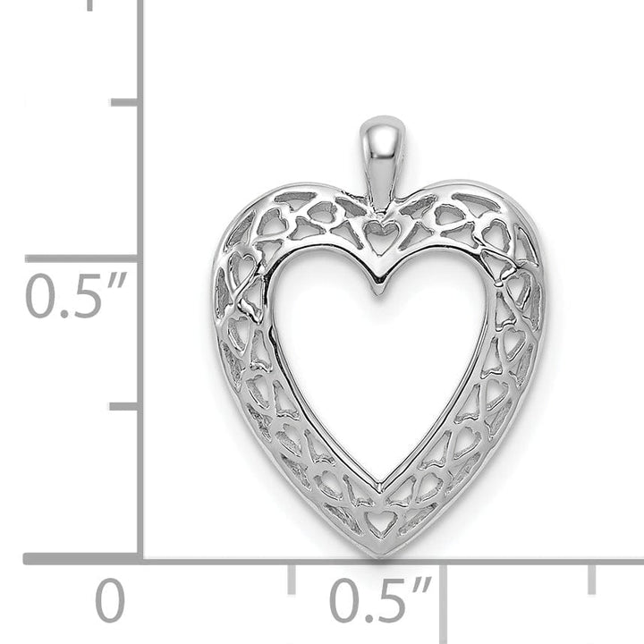Lovely Rita's Pendants & Charms 14K White Gold Polished Finish Open Back Cut-Out Hearts Trim Design Heart Shape Charm Pendant