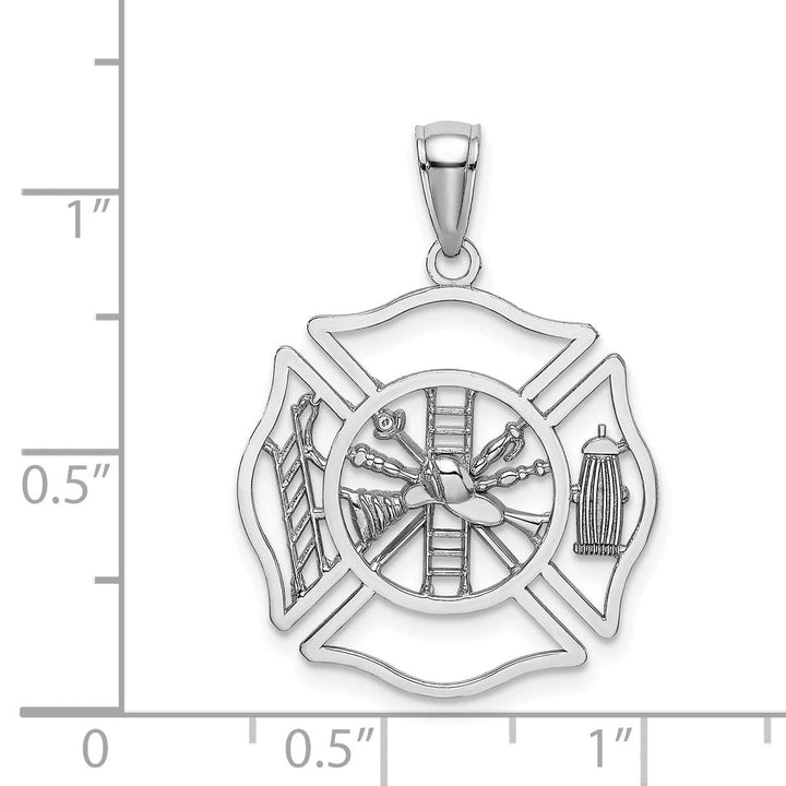 Lovely Rita's Pendants & Charms 14K White Gold Polished Finish Open Back Fireman Shield Charm Pendant