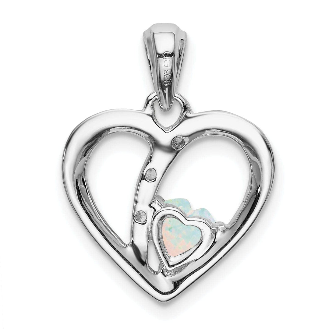 Lovely Rita's Pendants & Charms 14k White Gold Polished Finish Open Back Lab Created 0.382-CT Opal and 0.03-CT Diamond Women's Heart Design Charm Pendant