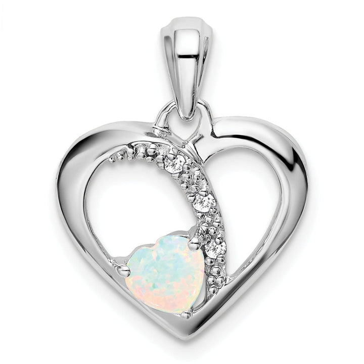 Lovely Rita's Pendants & Charms 14k White Gold Polished Finish Open Back Lab Created 0.382-CT Opal and 0.03-CT Diamond Women's Heart Design Charm Pendant