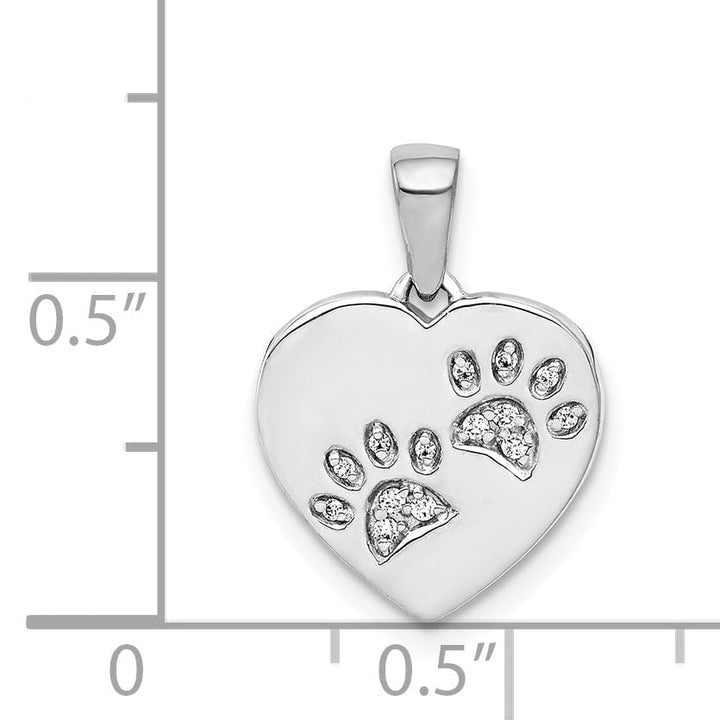 Lovely Rita's Pendants & Charms 14k White Gold Polished Finish Open Back with Diamonds Paw Prints Heart Shape Charm Pendant