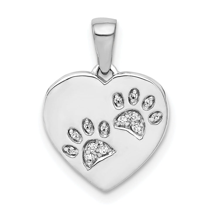 Lovely Rita's Pendants & Charms 14k White Gold Polished Finish Open Back with Diamonds Paw Prints Heart Shape Charm Pendant
