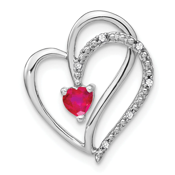 Lovely Rita's Pendants & Charms 14k White Gold Polished Finish Open Back Women's 0.25-CT Ruby & 0.03-CT Diamond Heart Modern Stlye Design Chain Slide Pendant will not fit Omega Chain