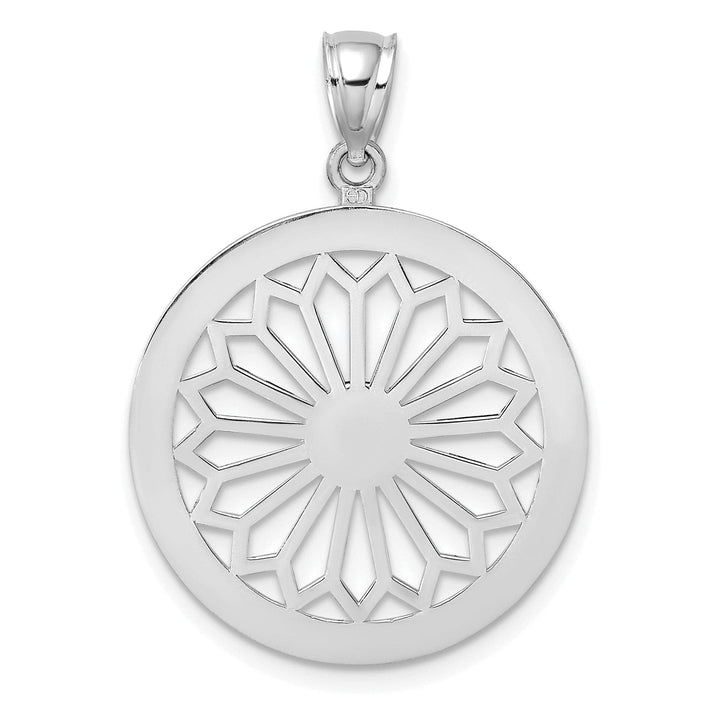 Lovely Rita's Pendants & Charms 14K White Gold Polished Finish Retro Diasy In Round Frame Design Pendant