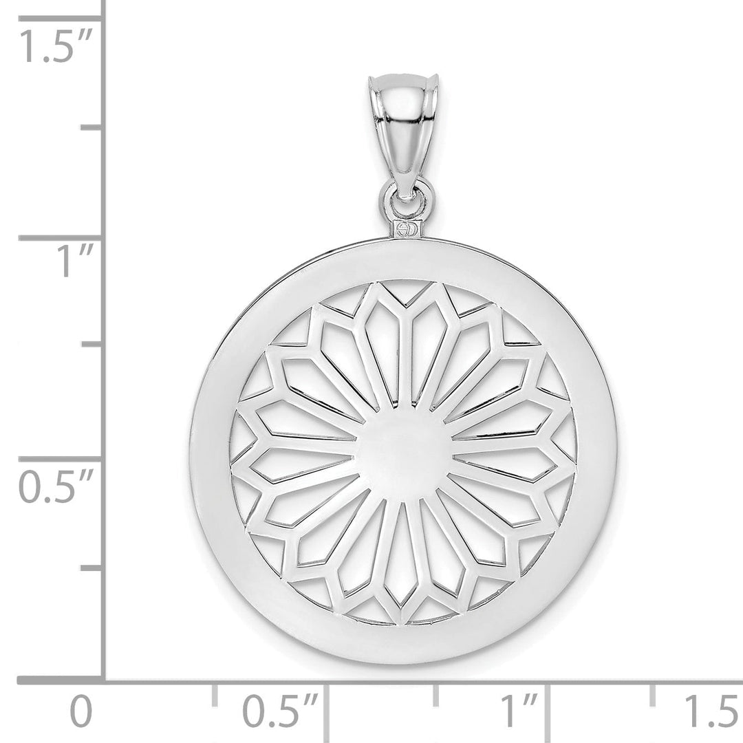 Lovely Rita's Pendants & Charms 14K White Gold Polished Finish Retro Diasy In Round Frame Design Pendant