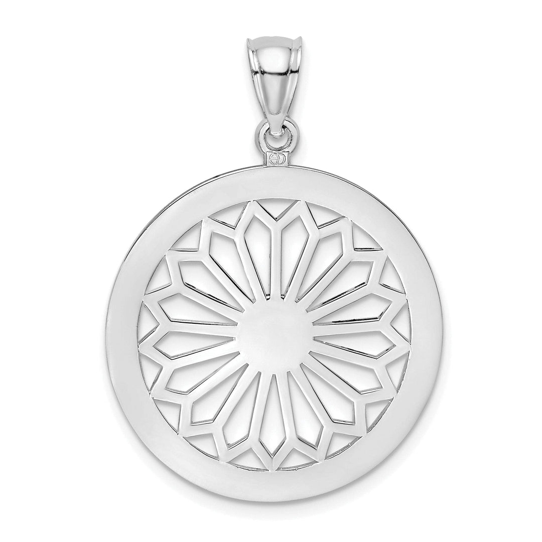 Lovely Rita's Pendants & Charms 14K White Gold Polished Finish Retro Diasy In Round Frame Design Pendant