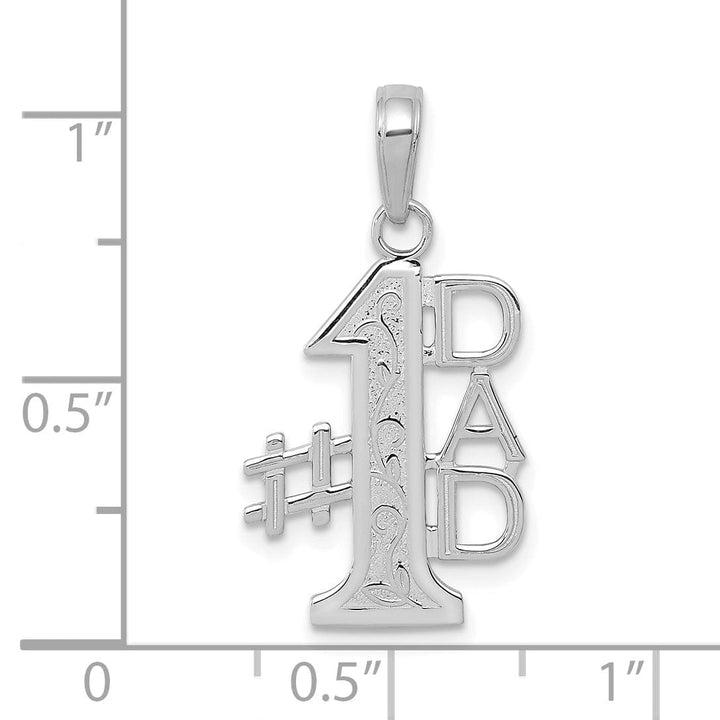 Lovely Rita's Pendants & Charms 14K White Gold Polished Finish Script #1 DAD Vertical Shape Fancy Design Charm Pendant