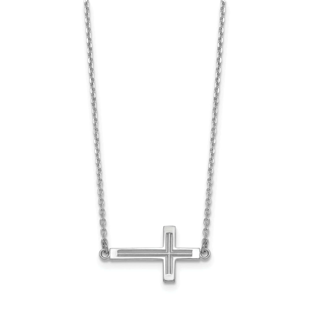 Lovely Rita's Pendants & Charms 14k White Gold Polished Finish Sideway Cross Cut Out Design Pendant in a 19-Inch Cable Chain Necklace Set