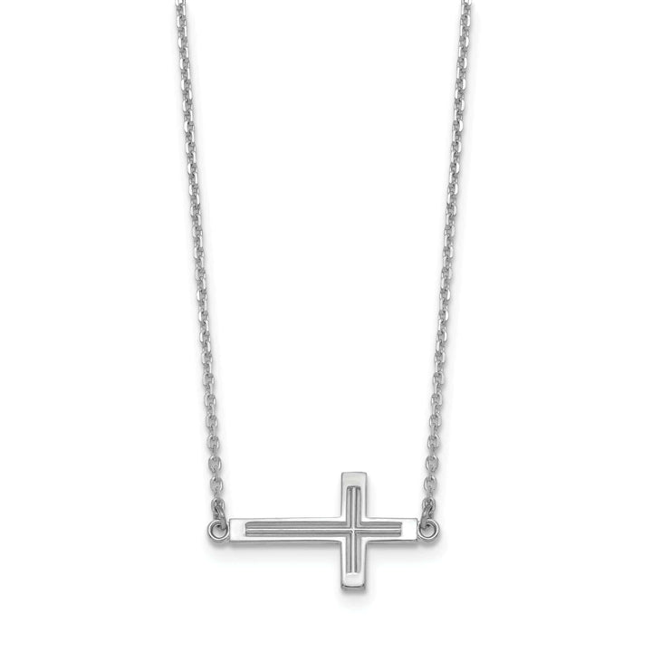 Lovely Rita's Pendants & Charms 14k White Gold Polished Finish Sideway Cross Cut Out Design Pendant in a 19-Inch Cable Chain Necklace Set
