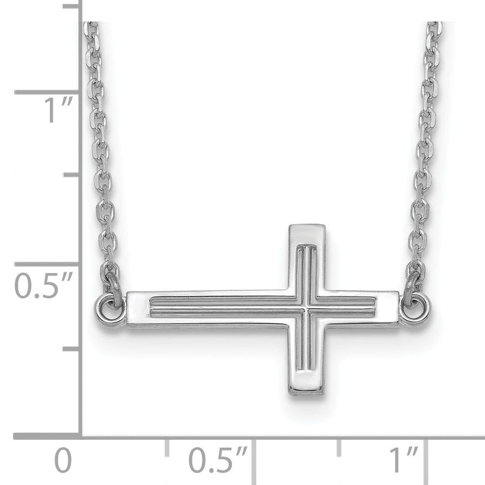 Lovely Rita's Pendants & Charms 14k White Gold Polished Finish Sideway Cross Cut Out Design Pendant in a 19-Inch Cable Chain Necklace Set