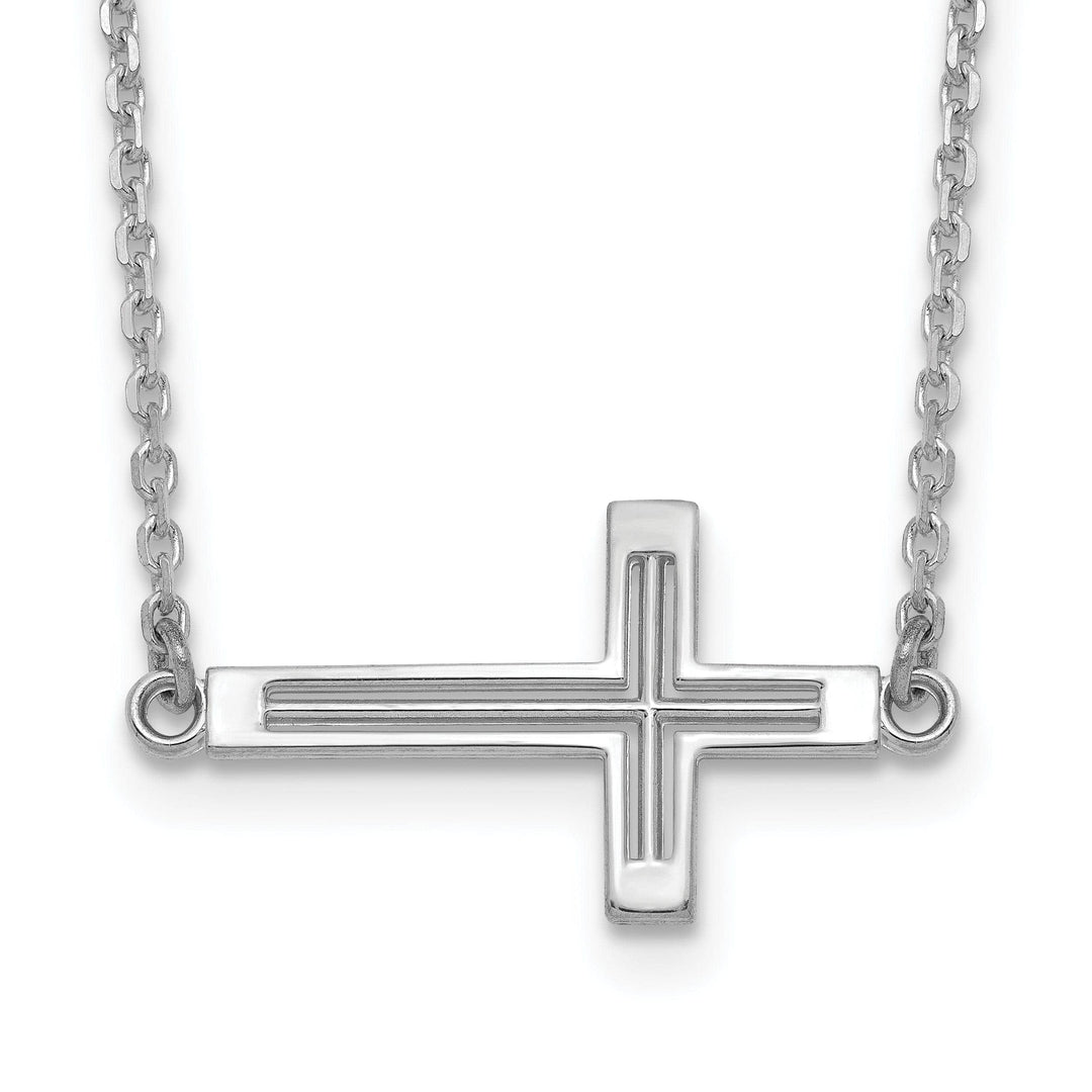 Lovely Rita's Pendants & Charms 14k White Gold Polished Finish Sideway Cross Cut Out Design Pendant in a 19-Inch Cable Chain Necklace Set