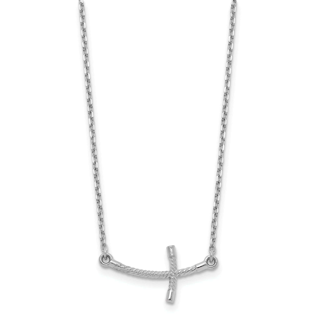 Lovely Rita's Pendants & Charms 14k White Gold Polished Finish Sideways Curved Twist Cross Stlye Pendant in a 19-Inch Cable Chain Necklace Set