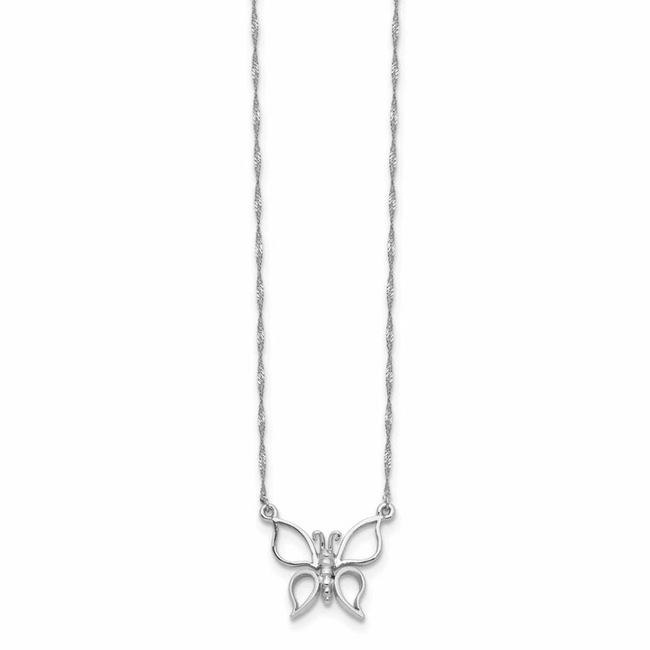 Lovely Rita's Pendants & Charms 14k White Gold Polished Finish Solid Butterfly Design Pendant in a 17-inch Singapore Chain Necklace Set