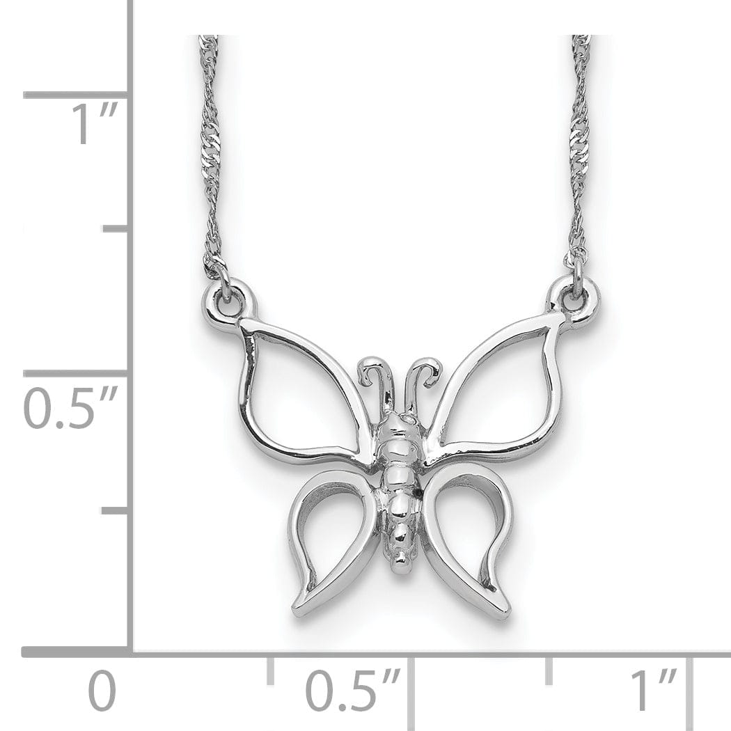 Lovely Rita's Pendants & Charms 14k White Gold Polished Finish Solid Butterfly Design Pendant in a 17-inch Singapore Chain Necklace Set