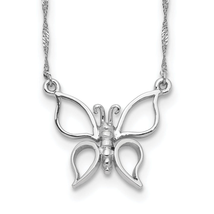 Lovely Rita's Pendants & Charms 14k White Gold Polished Finish Solid Butterfly Design Pendant in a 17-inch Singapore Chain Necklace Set