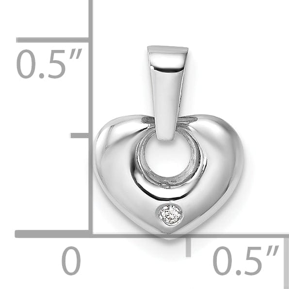 Lovely Rita's Pendants & Charms 14k White Gold Polished Finish Solid Cubic Zirconia 3-Dimensional Modern Style Heart Design Charm Pendant