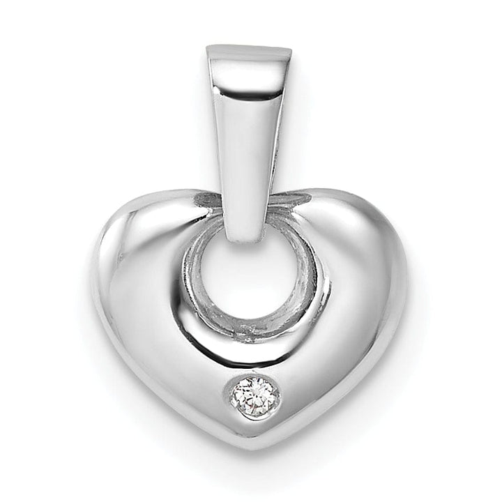 Lovely Rita's Pendants & Charms 14k White Gold Polished Finish Solid Cubic Zirconia 3-Dimensional Modern Style Heart Design Charm Pendant