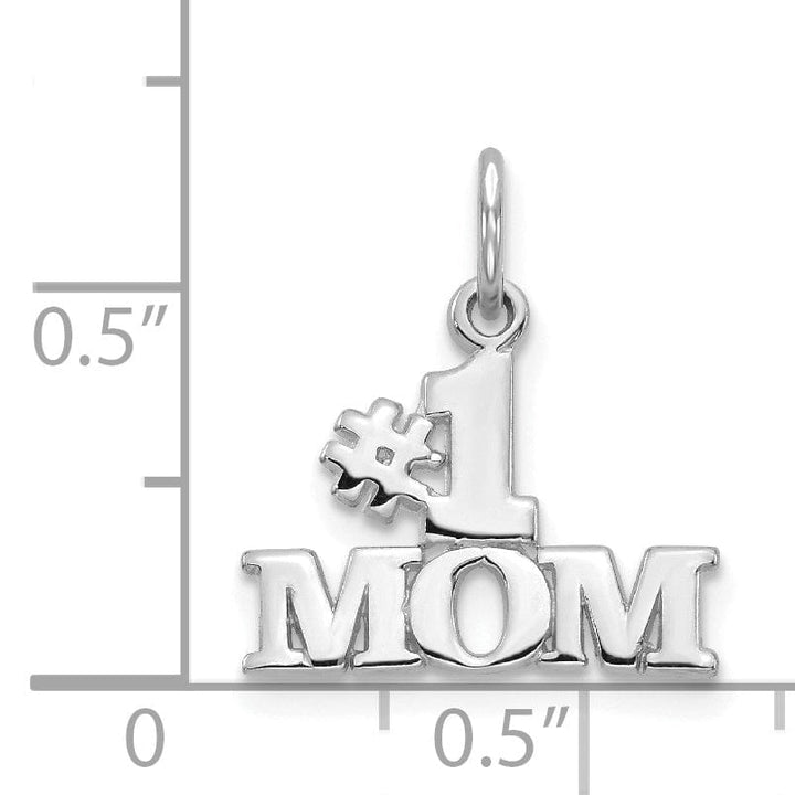 Lovely Rita's Pendants & Charms 14k White Gold Polished Finish Solid Script #1 MOM Design Charm Pendant