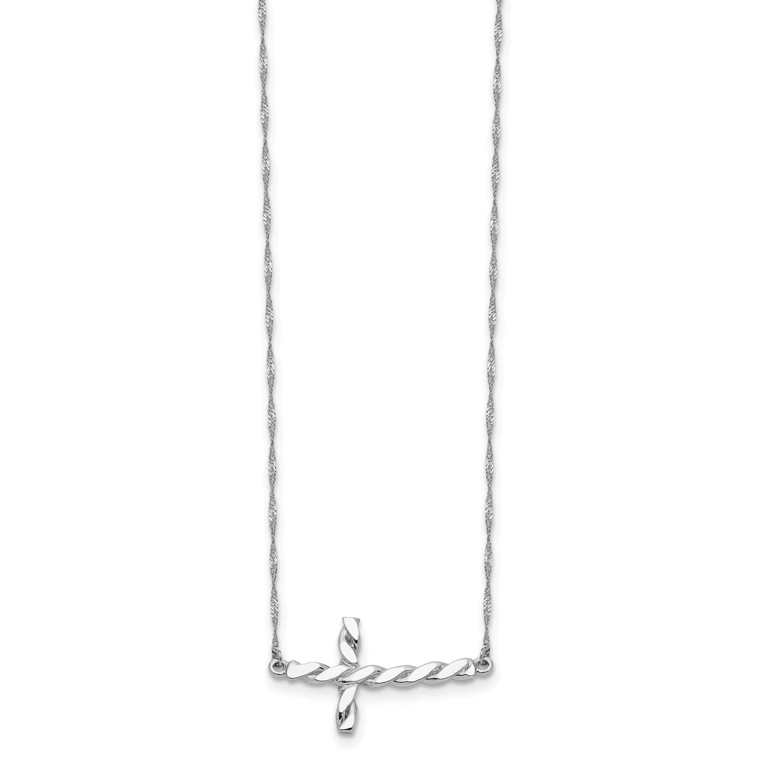 Lovely Rita's Pendants & Charms 14k White Gold Polished Finish Solid Twisted Sideways Cross Pendant Design in a 17-Inch Rope Chain Necklace Set