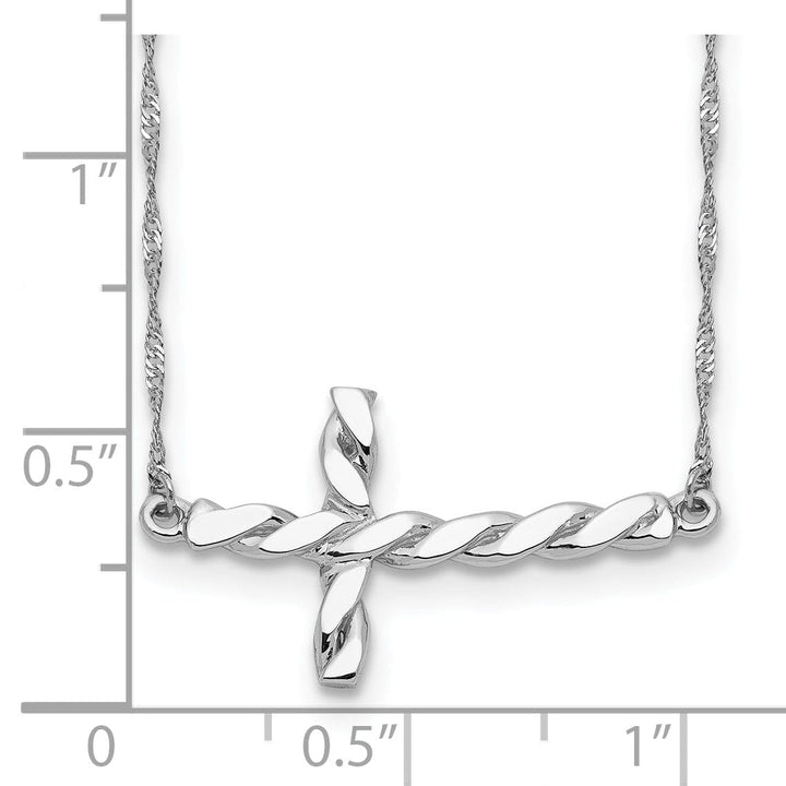 Lovely Rita's Pendants & Charms 14k White Gold Polished Finish Solid Twisted Sideways Cross Pendant Design in a 17-Inch Rope Chain Necklace Set
