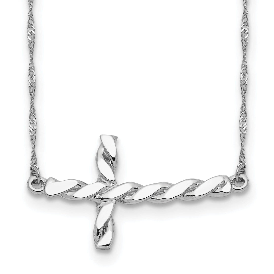 Lovely Rita's Pendants & Charms 14k White Gold Polished Finish Solid Twisted Sideways Cross Pendant Design in a 17-Inch Rope Chain Necklace Set