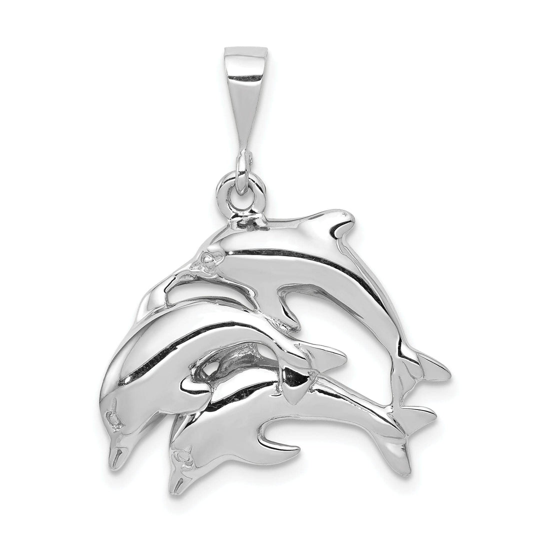 Lovely Rita's Pendants & Charms 14K White Gold Polished Finish Three Dolphins Swimming Together Charm Pendant
