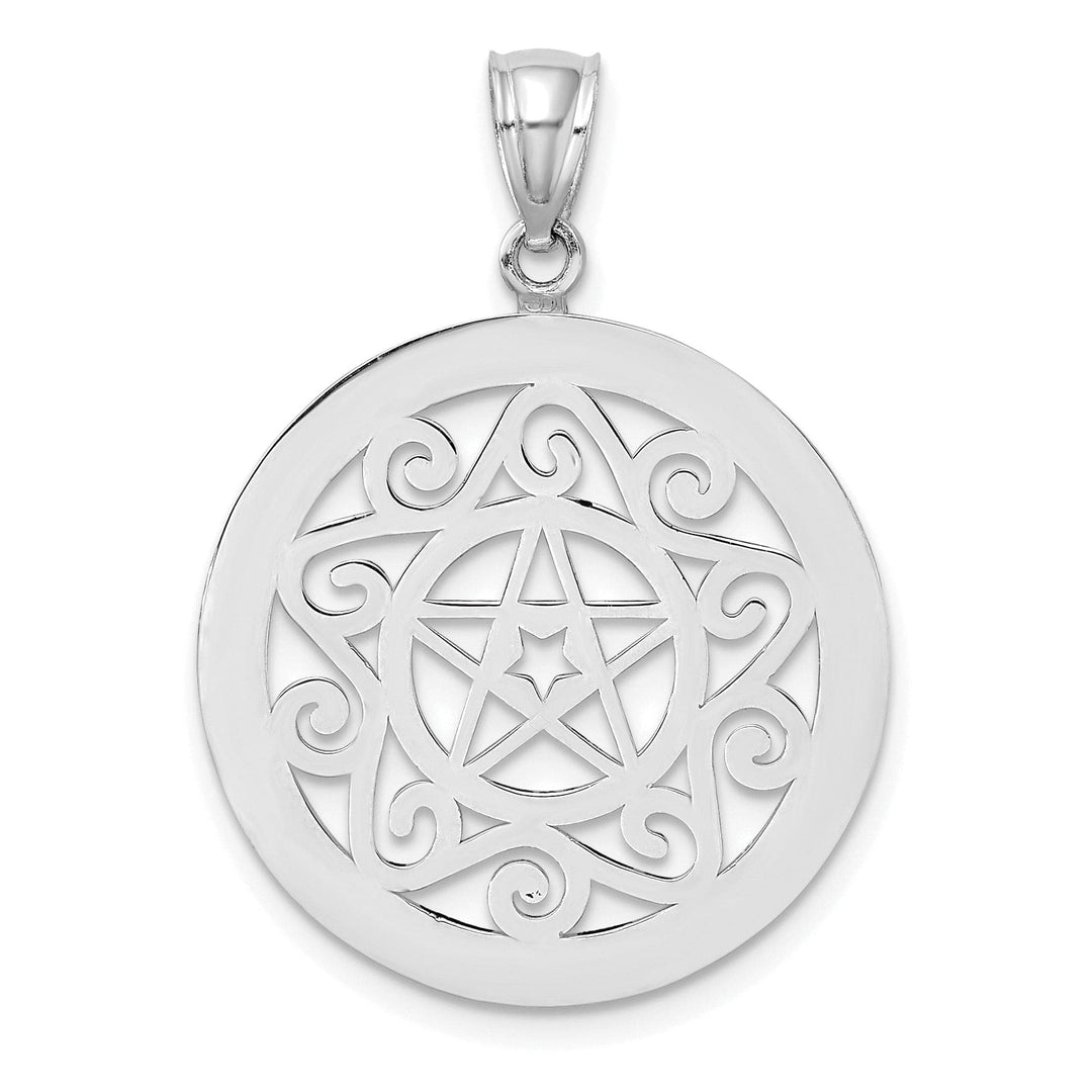 Lovely Rita's Pendants & Charms 14K White Gold Polished Finish Tribal Star In Round Circle Frame Design Pendant