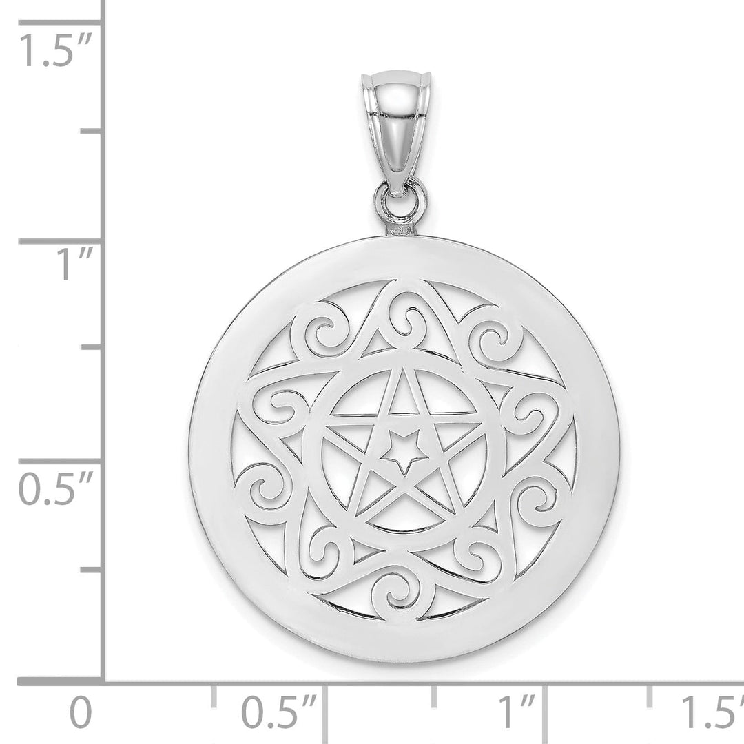 Lovely Rita's Pendants & Charms 14K White Gold Polished Finish Tribal Star In Round Circle Frame Design Pendant
