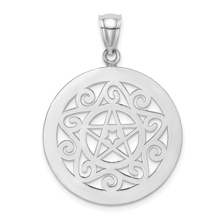 Lovely Rita's Pendants & Charms 14K White Gold Polished Finish Tribal Star In Round Circle Frame Design Pendant
