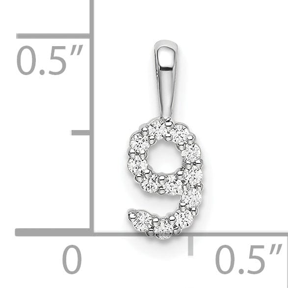 Lovely Rita's Pendants & Charms 14k White Gold Polished Finish with Diamonds Number 9 Pendant