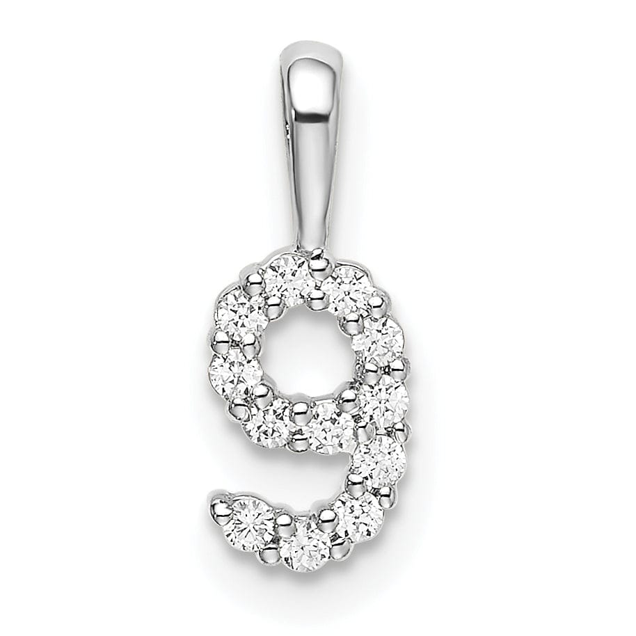 Lovely Rita's Pendants & Charms 14k White Gold Polished Finish with Diamonds Number 9 Pendant