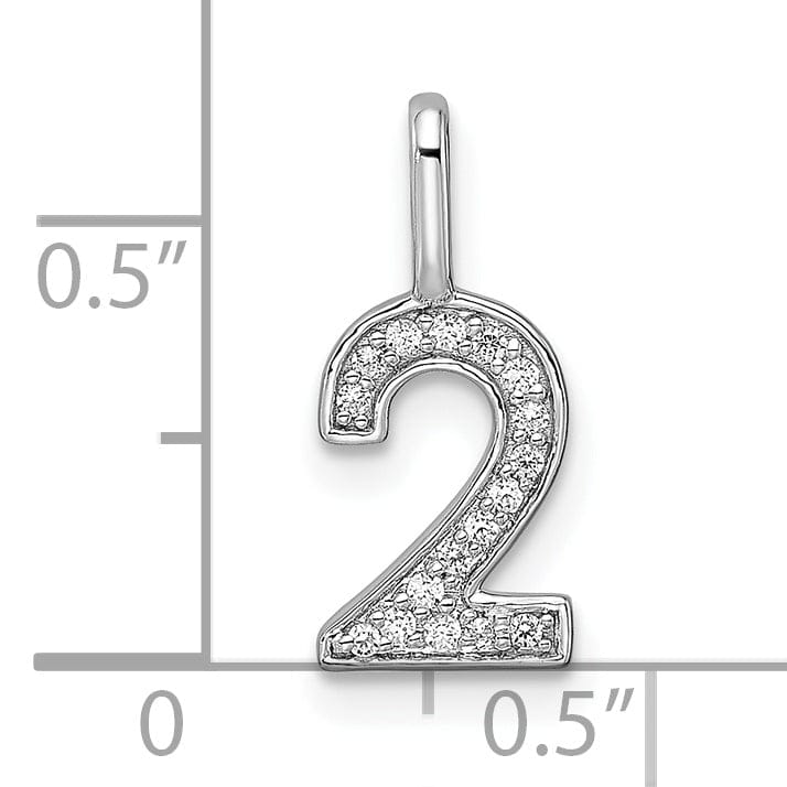 Lovely Rita's Pendants & Charms 14k White Gold Polished Finish with Diamonds Womens Number 2 Charm Pendant