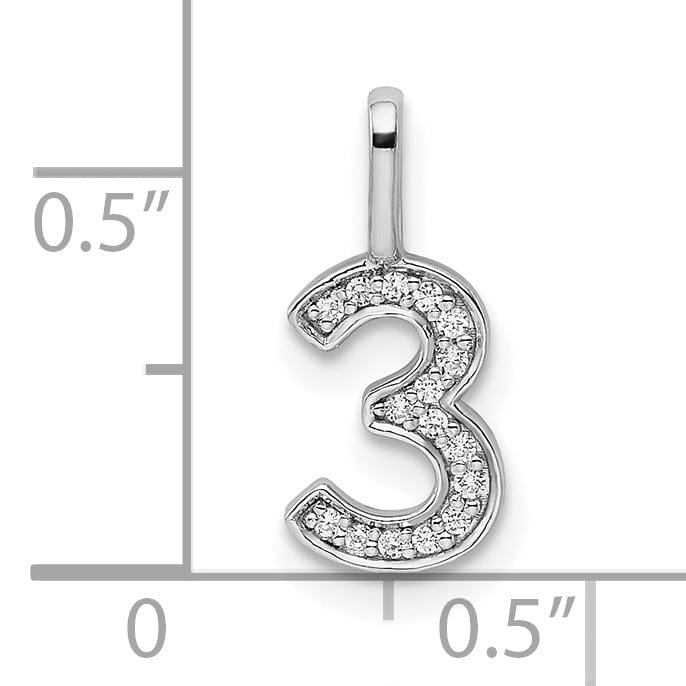 Lovely Rita's Pendants & Charms 14k White Gold Polished Finish with Diamonds Womens Number 3 Charm Pendant